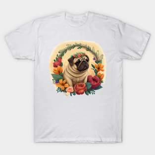 Cute Flower Crown Pug T-Shirt